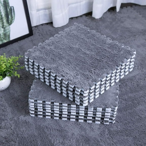 Interlocking Carpet Shaggy Soft EVA Foam Mats Fluffy Area Rugs Protective Floor Tiles Exercise Play Mat (12 pcs)