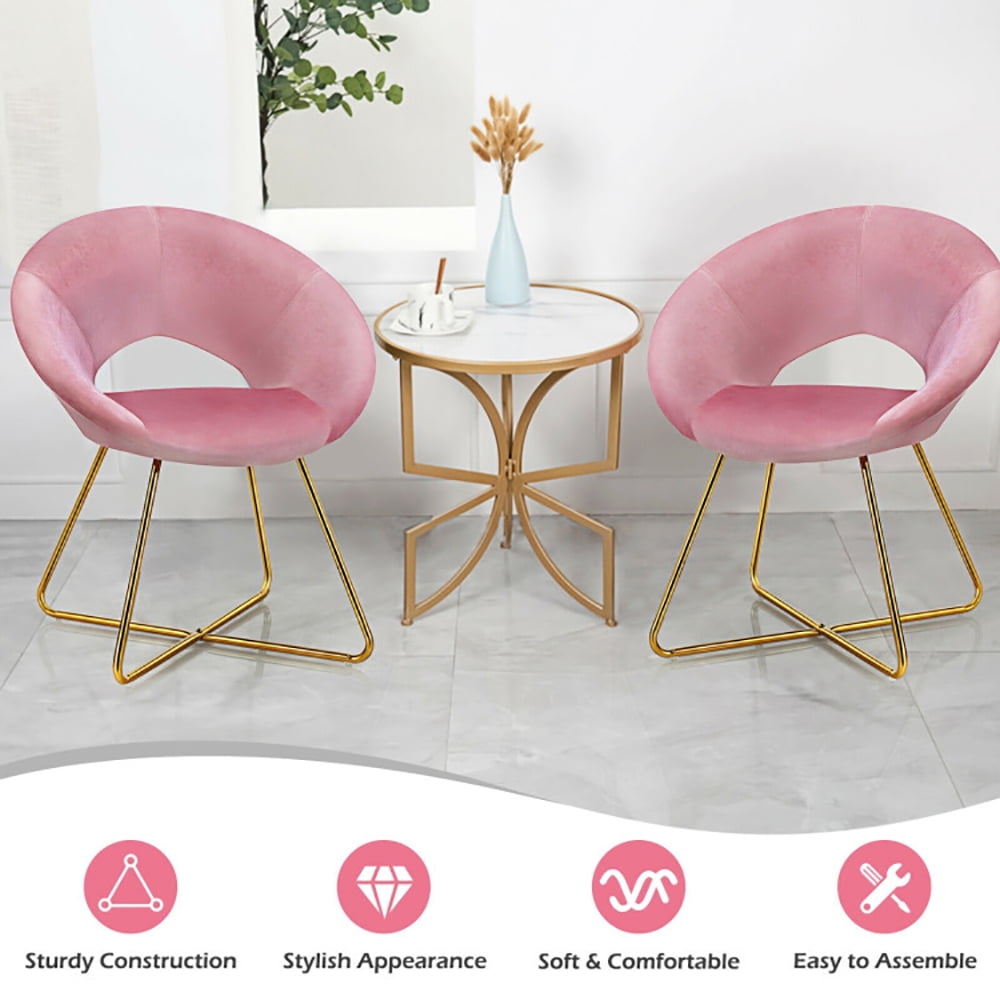 Finihen Velvet Dining Arm Chair, Modern Accent Velvet Dining Arm Chair with Golden Metal Legs and Soft Cushion, for Bedroomï¼Living Room, Dining Room, Kitchen, Pink