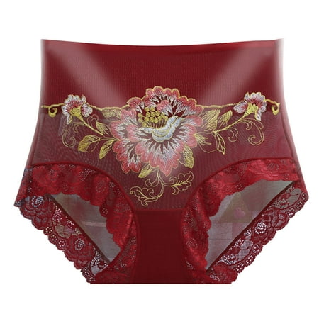 Pzocapte Underwear Women Pack Briefs C Section Underwear Women Ladies Sexy Flower Stretch Embroidery High Waist Lace Bikini Soft Panties Panty Underwear Cotton Thong Underwear for Women Underwear