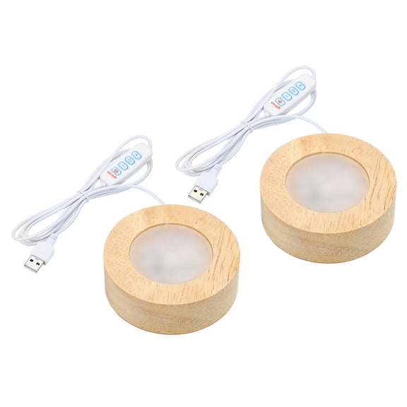 Uxcell 2.4 Inch Wooden LED Light Base, 2pcs Wood Display Base Stand w Dimmer for Crystal Glass, 3 Color White Light