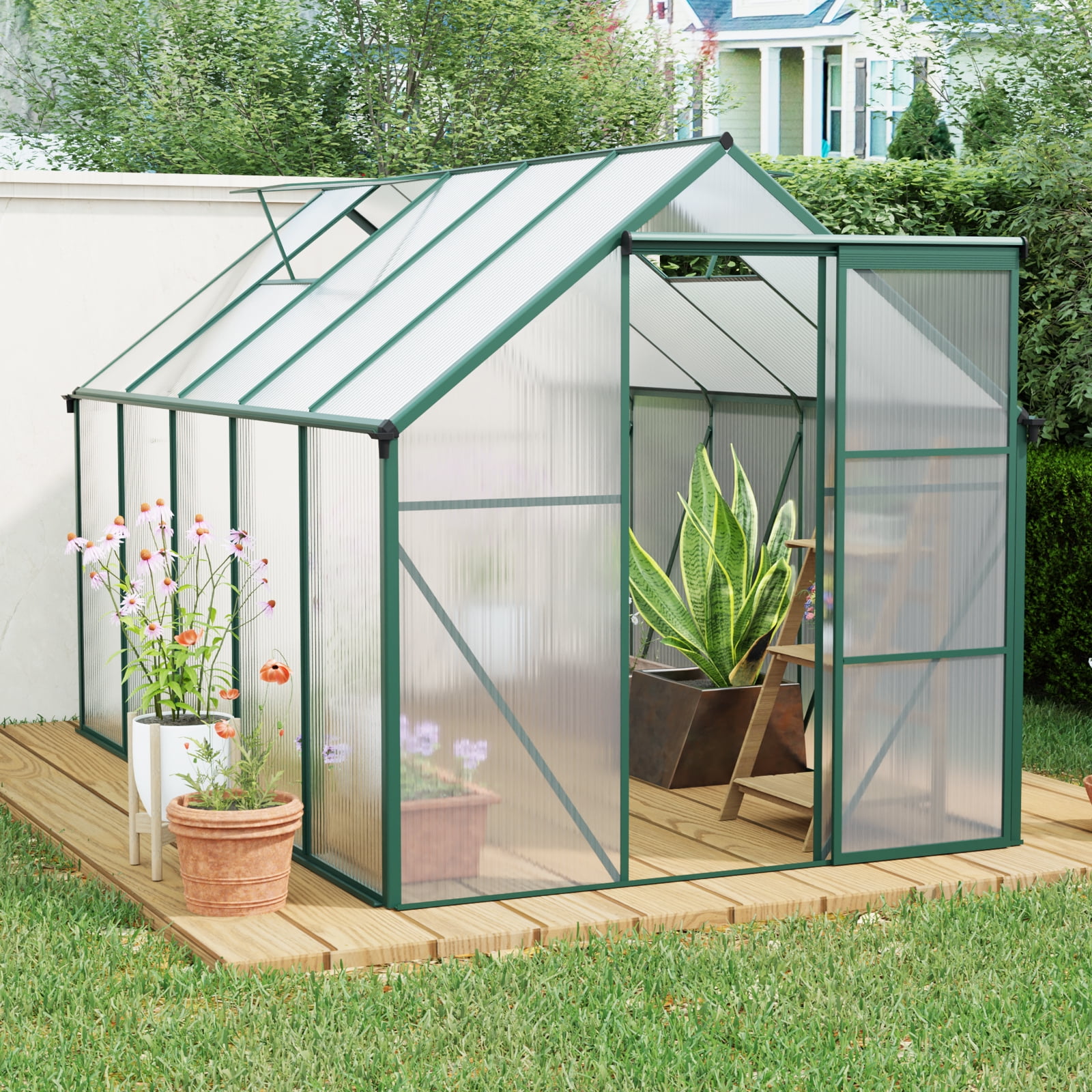YIYADO 6x10 Ft Greenhouse, Polycarbonate Greenhouse, Elevated Base, Heavy Duty Walk-in Greenhouse for Outdoor Gardens, Backyards, Patios, Lawns, Easy to Assemble