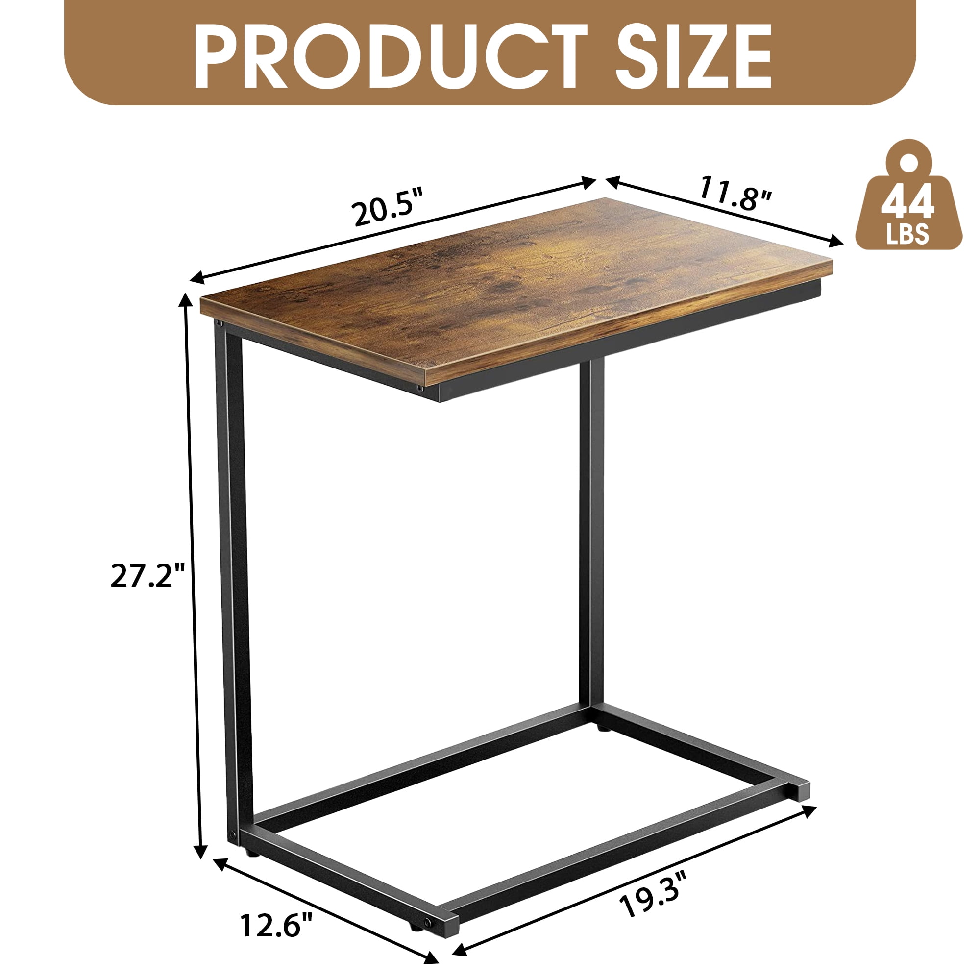 C Shaped End Table, Metal Square Side Table for Sofa, for Coffee, Laptop, Heavy-Duty Small Side Table for Couch, Sofa Table for Living Room, Bedroom, Bedside