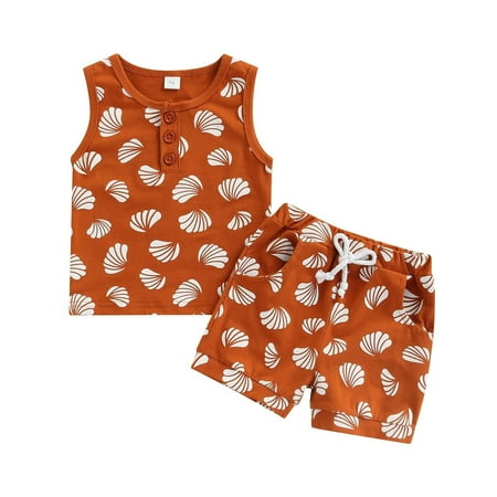 

Baby Unisex Spring Summer Printed Cotton Sleeveless Vest Shorts Outfits Clothes