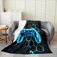 thumbnail image 1 of Erosebridal Cyan Gamepad Sherpa Blanket, Geometry Honeycomb Fuzzy Blanket Throw, Video Game Decor, 1 of 7