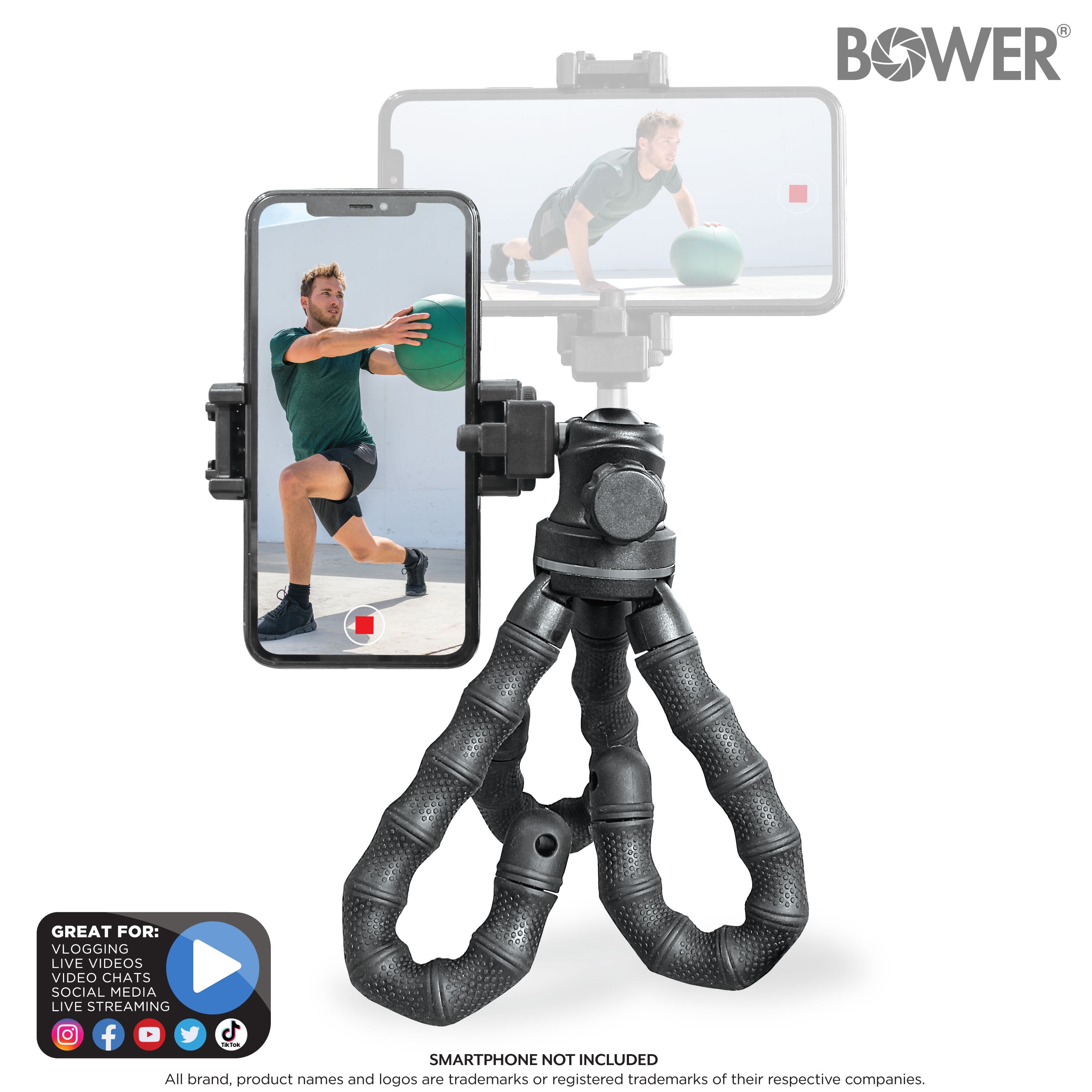Bower 14- inch Grappling Vlogging Flexible Tripod with Ball Head for Content Creation; Black, ACCESSORY