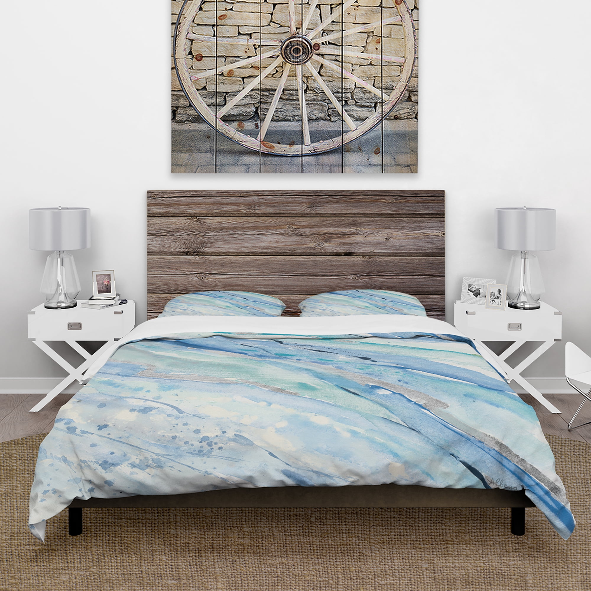 Designart 'Blue Silver Spring I' Farmhouse Duvet Cover Set