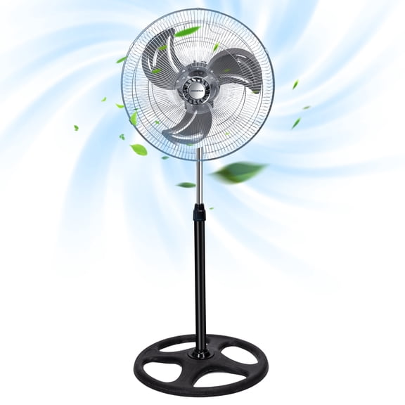 Aigostar Ventilador de Pedestal de 18 Pulgadas, Aspas Metálicas, Gran Flujo de Aire, 3 Velocidades, Oscilación de 90°, Altura Ajustable, Silencioso, Color Negro, para Uso Interior y Exterior