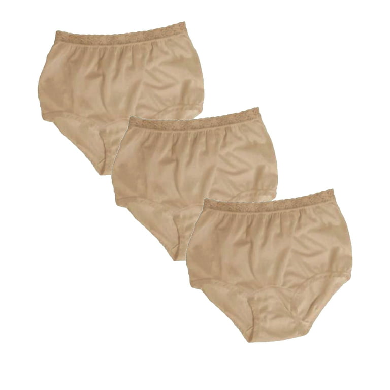 Women's Underwear Lace Trim Nylon Briefs Full Cut Carole Panties, 3-Pack