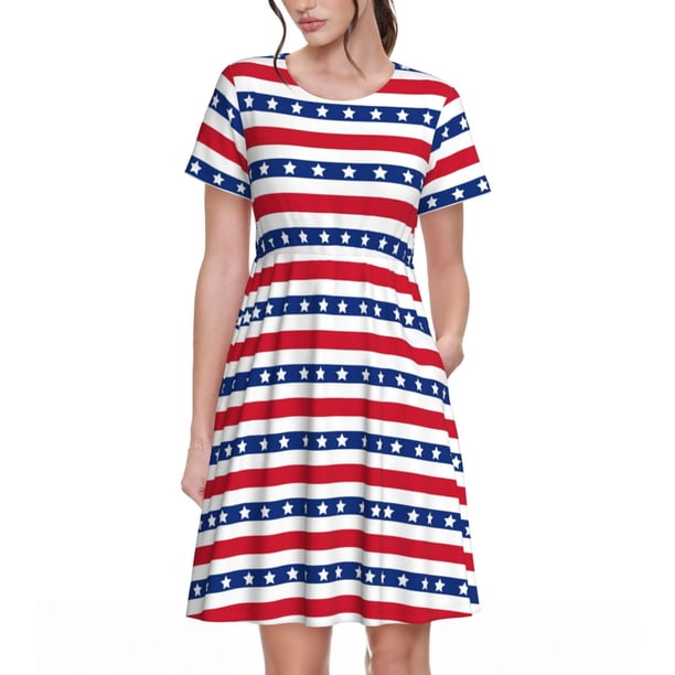 Balery Stars And Stripes Vestidos sueltos de manga corta para mujer, vestidos de verano 2025, vestidos casuales de corte A con vuelo.