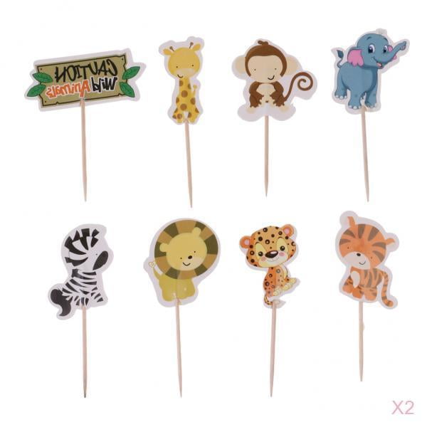 48pcs Jungle Animal Cupcake Toppers Picks Baking Cups Decor