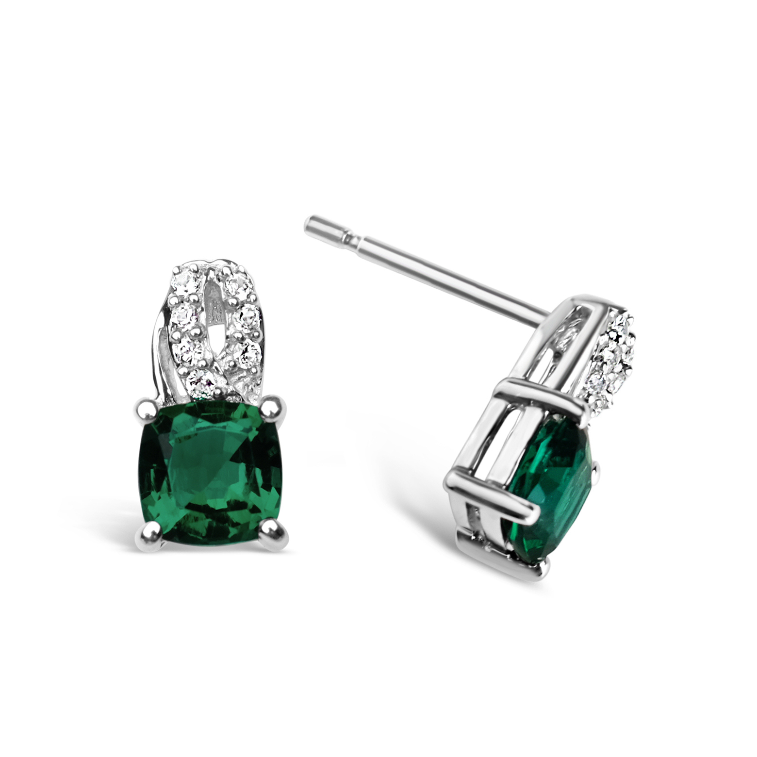 Jay Heart Designs 925 Sterling Silver Created Emerald and Created White Sapphire Earrings