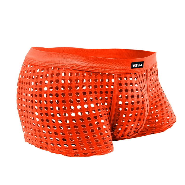 OVTICZA Pouch Underwear for Men Plus Size Breathable Ruffle Boxer Briefs,3  Pack Orange 2XL 