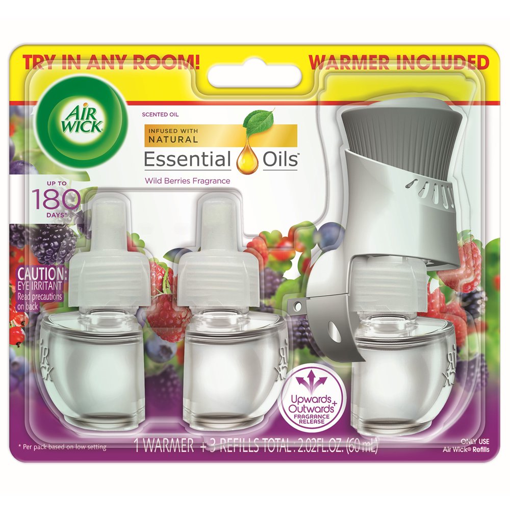 Air Wick Plug in Scented Oil Starter Kit (Warmer + 3 Refills), Wild