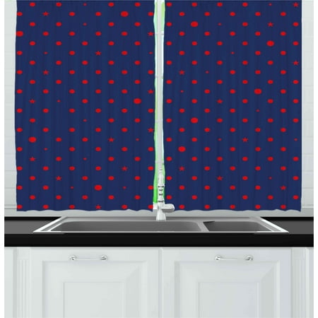 Navy Blue And Red Living Room Navy Curtains 2 Panels Set, Polka Dots Star Figures Background Artsy Retro Style Little Circles Illustration, Window Drapes for Living Room Bedroom, 55W X 39L Inches, Dark Blue Red, by Ambesonne ()