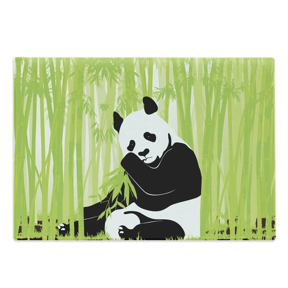 Panda Cutting Board, Panda Bear in Bamboo Forest Jungle Oriental Nature Wildlife Tropic Cartoon Art, Decorative Tempered Glass Cutting and Serving Board, Large Size, Lime Black White, by Ambesonne