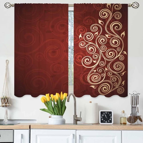 Conifer Trees Kitchen Curtains Morning Fog Winter Moody Mountain Trees Short Tier Curtains for Bathroom Cafe Small Window Drapes Treatment 2 Panels (27.5x39 Inch)