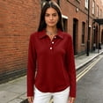 thumbnail image 5 of Waffle Knit Tops for Women Long Sleeve Collared Work Golf Polo Shirt 2XL, 5 of 7
