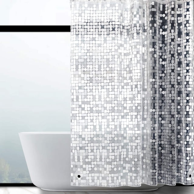 Cortina de ducha de baño de EVA impermeable y resistente al moho, resistente al moho y a los hongos, forro de cortina de ducha con imanes y ganchos, patrón geométrico, 180 x 180 cm