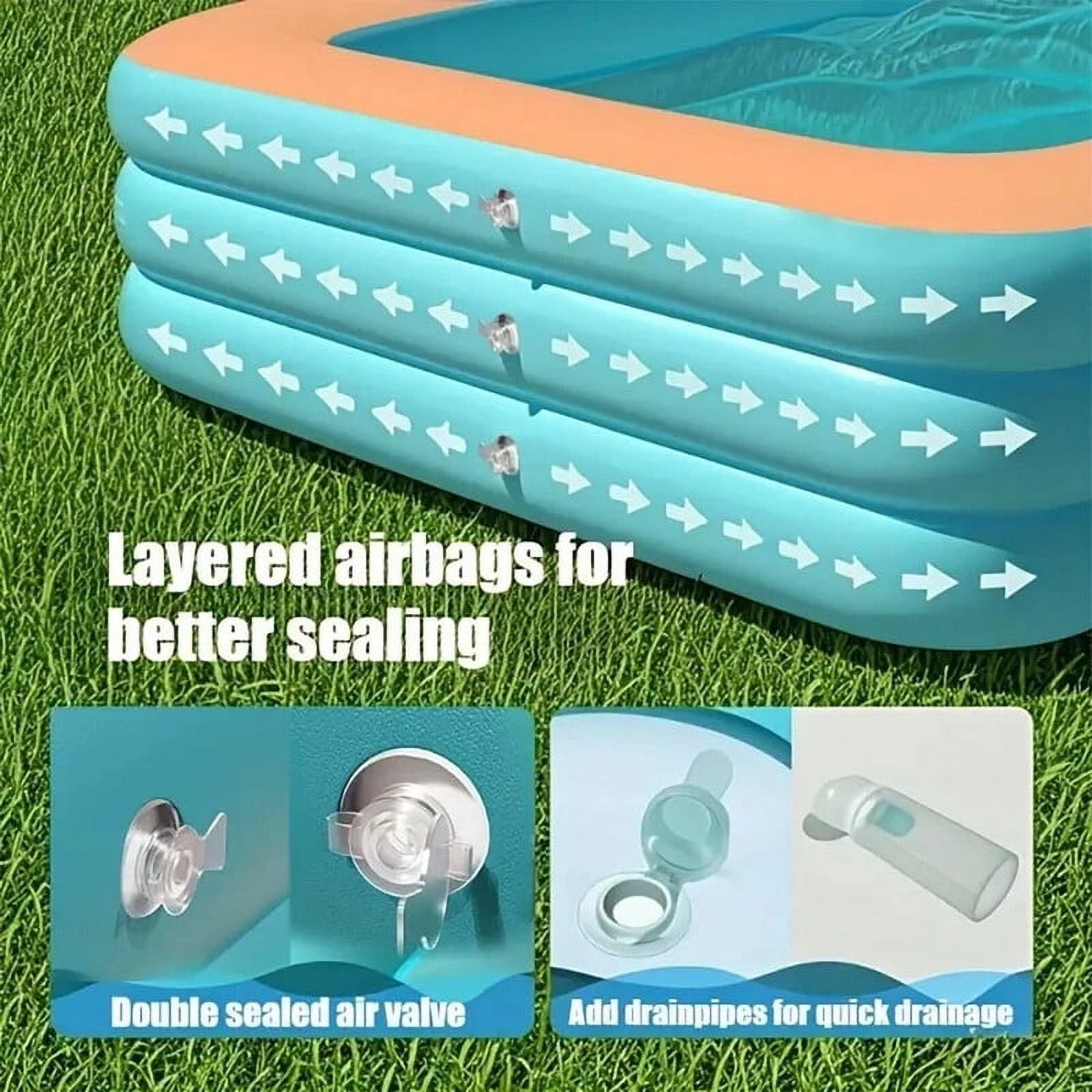 Inflatable Swimming Pools, Rectangular Inflatable Swimming Pool for Kids, Family Blow up Pool, Lounge Inflatable Pool for Backyard Garden Outdoor, Easy to Inflatable