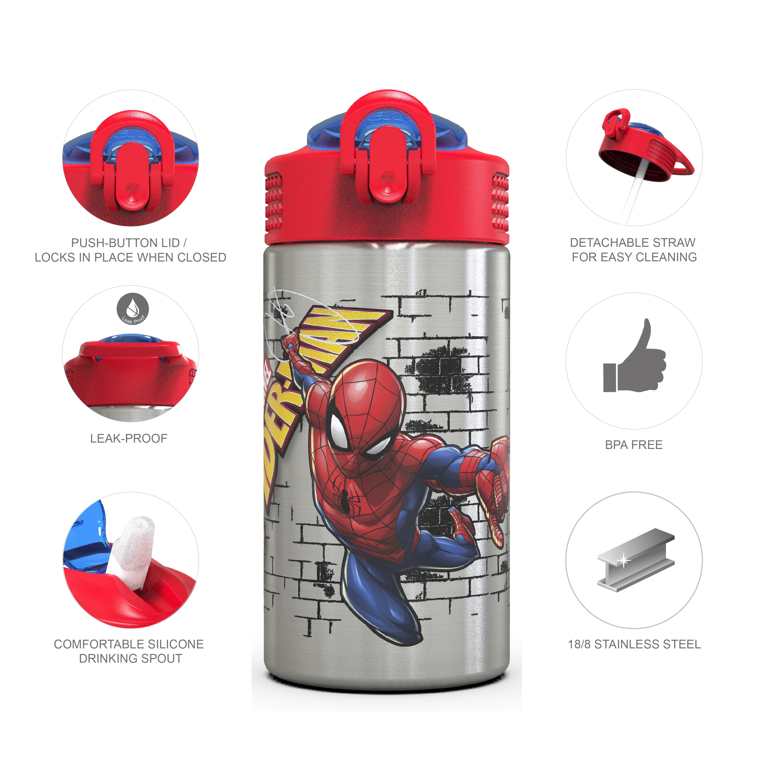 Zak Designs Marvel Spider-Man Water Bottle for Travel and At Home, 19 oz  Vacuum Insulated Stainless Steel with Locking Spout Cover, Built-In  Carrying