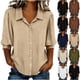 thumbnail image 1 of Neewe Womens Button Down Shirts Plain Lapel 3/4 Sleeve Tops Elegant Dressy Blouses Business Casual Outfits, 1 of 5