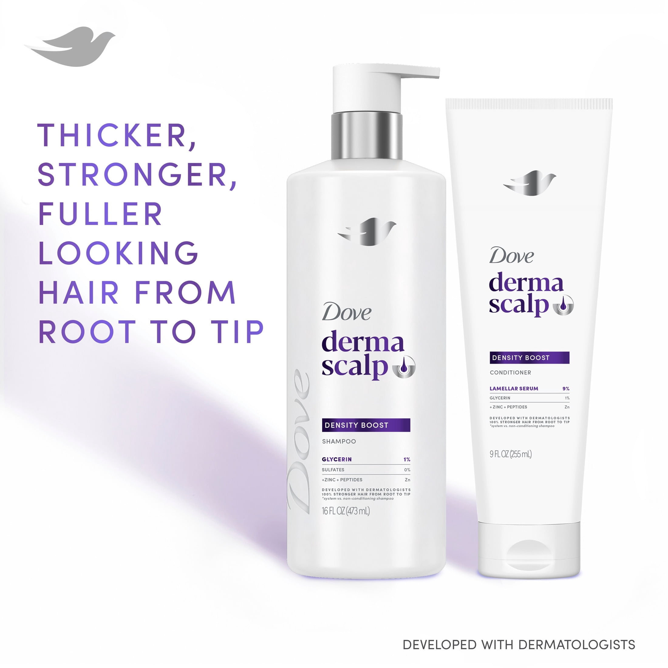 Dove Derma Scalp Density Boost Shampoo with Glycerin and Zinc + Peptides for Hair Loss and Breakage, 16 fl oz 1 Count