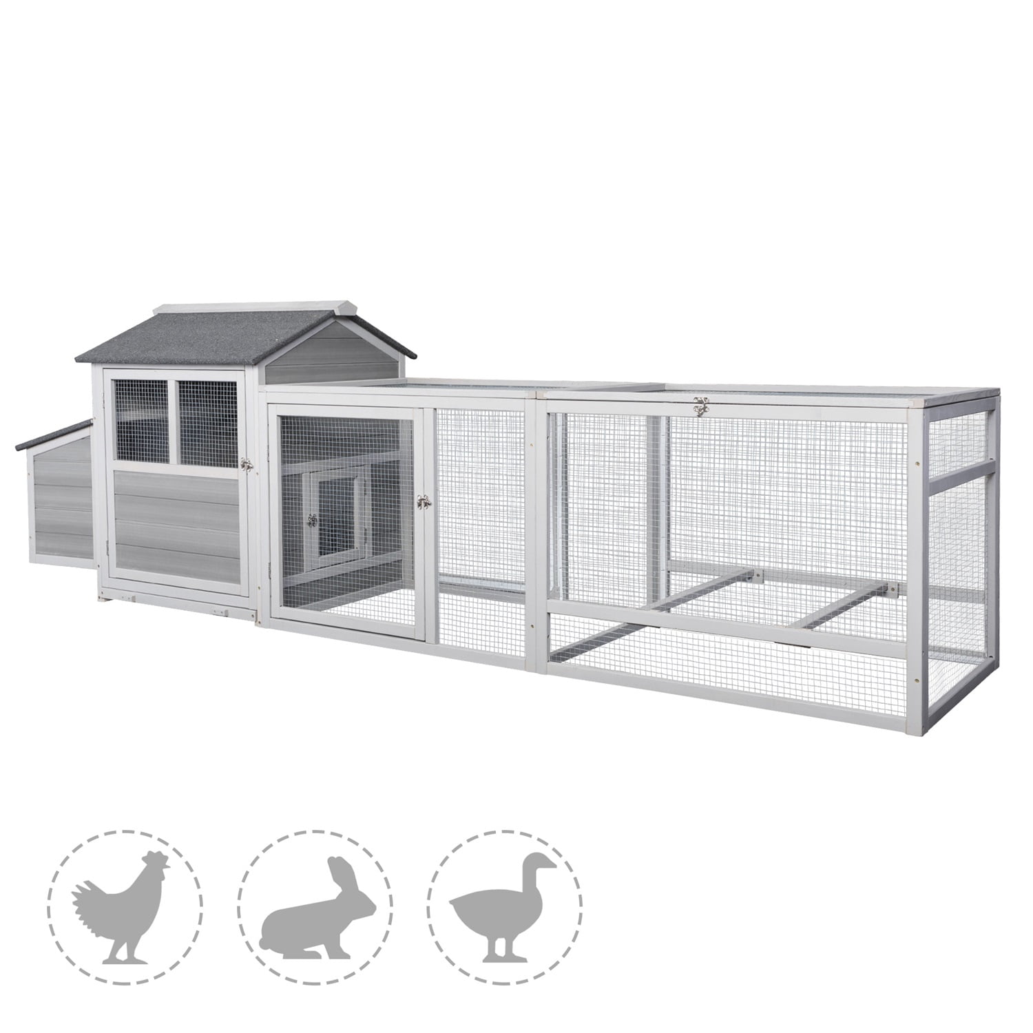 Pefilos 112" Large Wooden Chicken Coop Hen Cage with Chicken Nesting Box Outdoor Bunny Rabbit Hutch Hen, Gray Pefilos 112" Large Wooden Chicken Coop Hen Cage with Chicken Nesting Box Outdoor Bunny Rabbit Hutch Hen, Gray