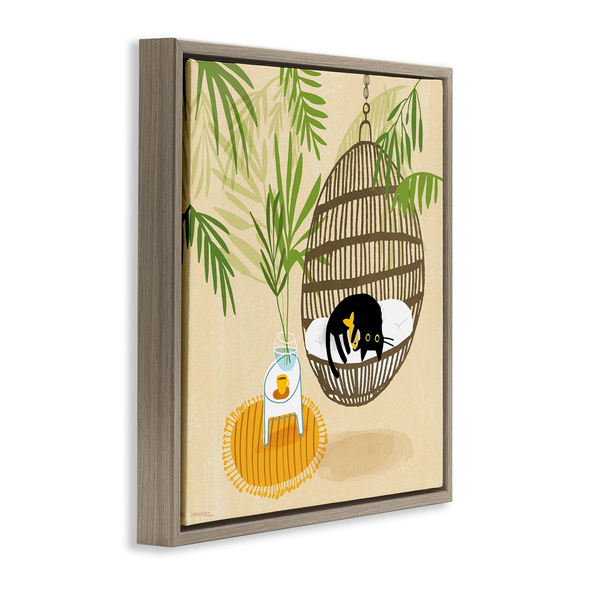 Stupell Industries Sleepy Cats on Porch Swing Animals Painting Brown Floater Framed Canvas Art Print Wall Art, 25 x 25