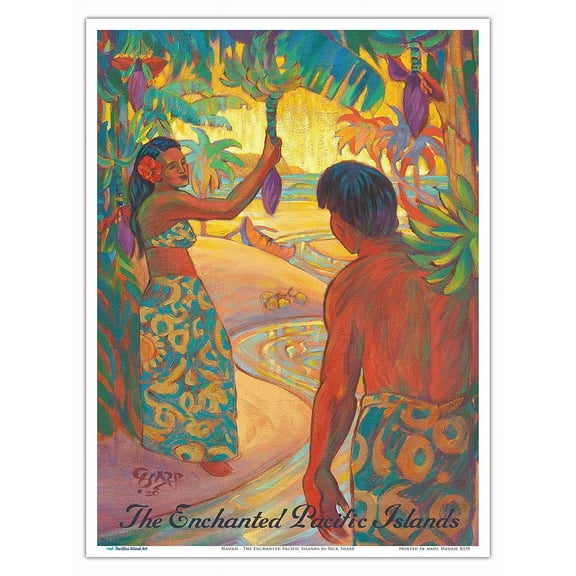 Hawaii - The Enchanted Pacific Islands - Vintage Hawaiian Travel Poster by Rick Sharp - Master Art Print (Unframed) 9in x 12in