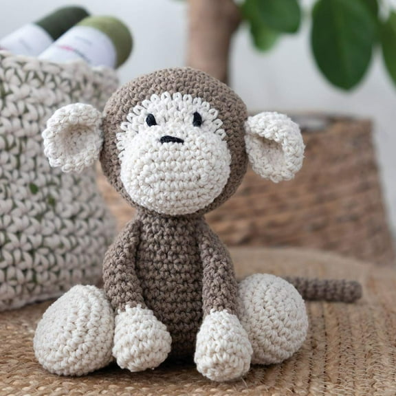 Hoooked Amigurumi DIY Kit W/Eco Barbante Yarn-Monkey Mace - Taupe