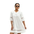 thumbnail image 1 of Opperiaya Robe Courte d'Été pour Femme, Robe Tunique Fluide Bohème à Manches Mi-Longues, Col en V, Couleur Unie, Tailles P-TTG, 1 of 9