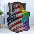 thumbnail image 4 of Pride Soft Flannel Fleece Throw Blanket, Grunge Dark Brick Wall Background American and Rainbow Flag Painted Together, Cozy Plush for Indoor and Outdoor Use, 50" x 60", Multicolor, by Ambesonne, 4 of 5