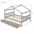 thumbnail image 3 of Full Bed Frame with Storage for Kids, Wooden Montessori House Bed with 2 Drawers and Fence Headboard, Low Platform Bed Playhouse Bed with Roof for Boys Girls Bedroom, Gray, 3 of 7