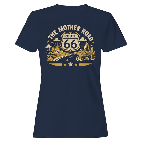 Smartprints Route 66 Vintage Travel Women's T-Shirt Navy, Cotton, S