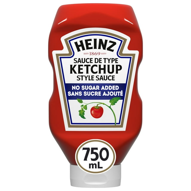 Heinz Tomato No Sugar Added Ketchup, 750 mL Squeeze Bottle