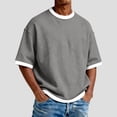 thumbnail image 2 of TAmten Mens T-Shirt Knit Short Sleeve Crew Neck Contrast Trim Knit T-Shirt Grey,M, 2 of 4