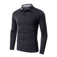 thumbnail image 3 of Jinda Men's Long Sleeve Polo Shirt V Neck Top Slim Fit Fitted Basic Fall House Spring Soft Work Cotton Casual Dark Grey XX-Large, 3 of 4
