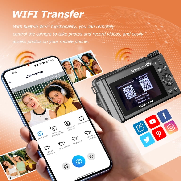 XLURC Digital Camera 8K 88MP Autofocus Vlogging Camera with Wifi