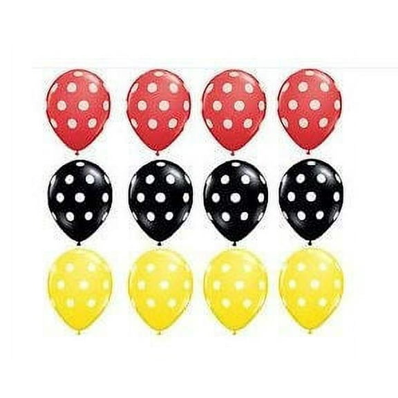 DalvayDelights 12 Red Black Yellow Dots Latex Balloons Birthday Party Mickey Minnie Ladybug