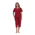 thumbnail image 2 of Unik Women's Short Sleeve Embroidered Roses Blouse and Matching Capri Set, Red Size 2XL, 2 of 3