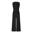 thumbnail image 5 of LEKWK Linen Sets for Women 2 Piece Sleeveless V Neck Button Down Vest and Wide Leg Pants with Pockets Matching Work Business Office Casual Outfits, 5 of 7