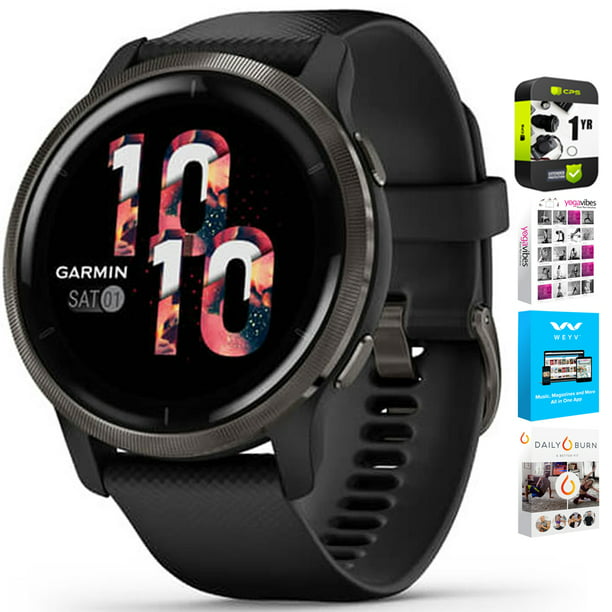 Garmin 010-02430-01 Venu Fitness Smartwatch Slate Bezel with Black Silicone Band Bundle with Tech USA Fitness & and 1 Year Extended Protection Plan - Walmart.com