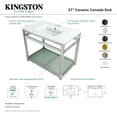 thumbnail image 6 of Kingston Brass VWP3722W4B1 Quadras 37" Ceramic Console Sink with Steel Base and Glass Shelf (4-Inch, 3-Hole), White/Polished Chrome, 6 of 7