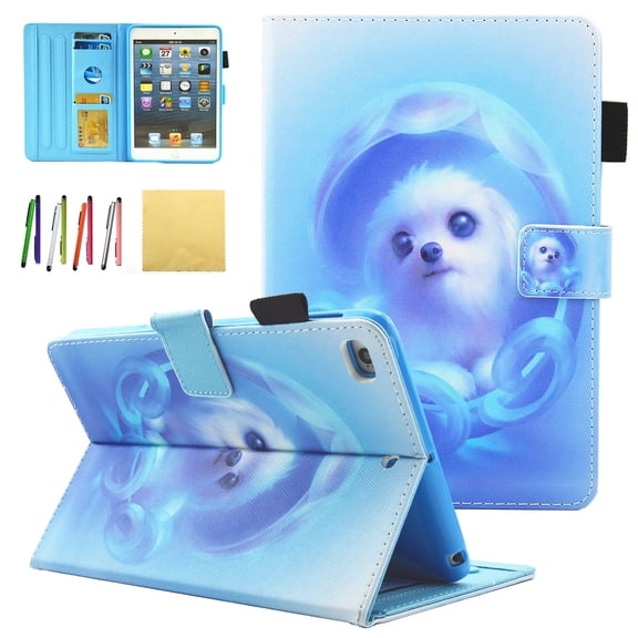 iPad Mini Case, iPad Mini 1 2 3 4 Case - Allytech Premium PU Leather Folio Stand Cover with Auto Wake/Sleep for Apple iPad Mini 1/ Mini 2/ Mini 3/ Mini 4, Blue Cat