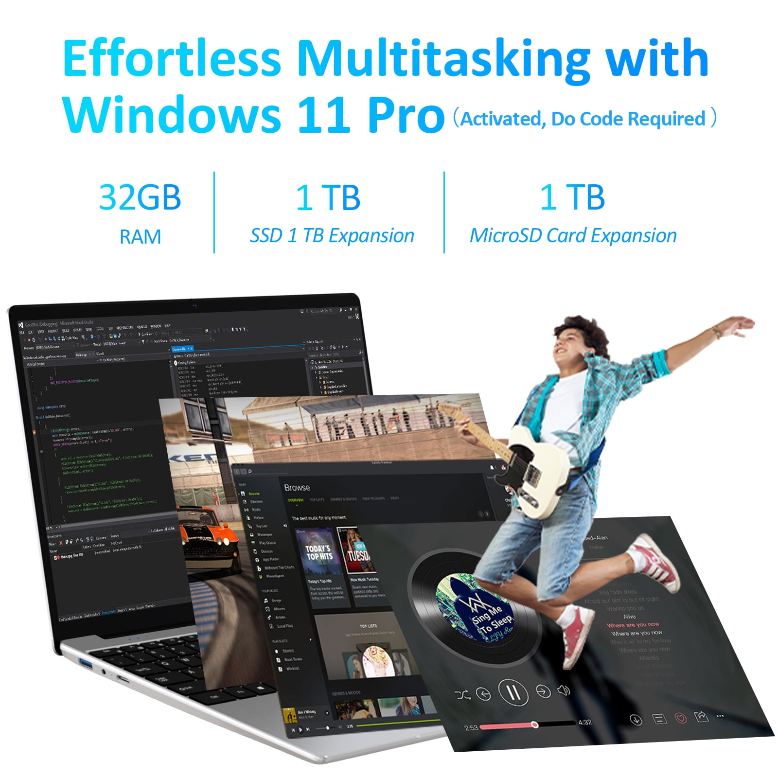 Auusda 15.6" Laptop Computer Intel N95 up to 3.4 GHz, 32GB DDR4 RAM, 1TB NVMe SSD, Windows 11 Pro