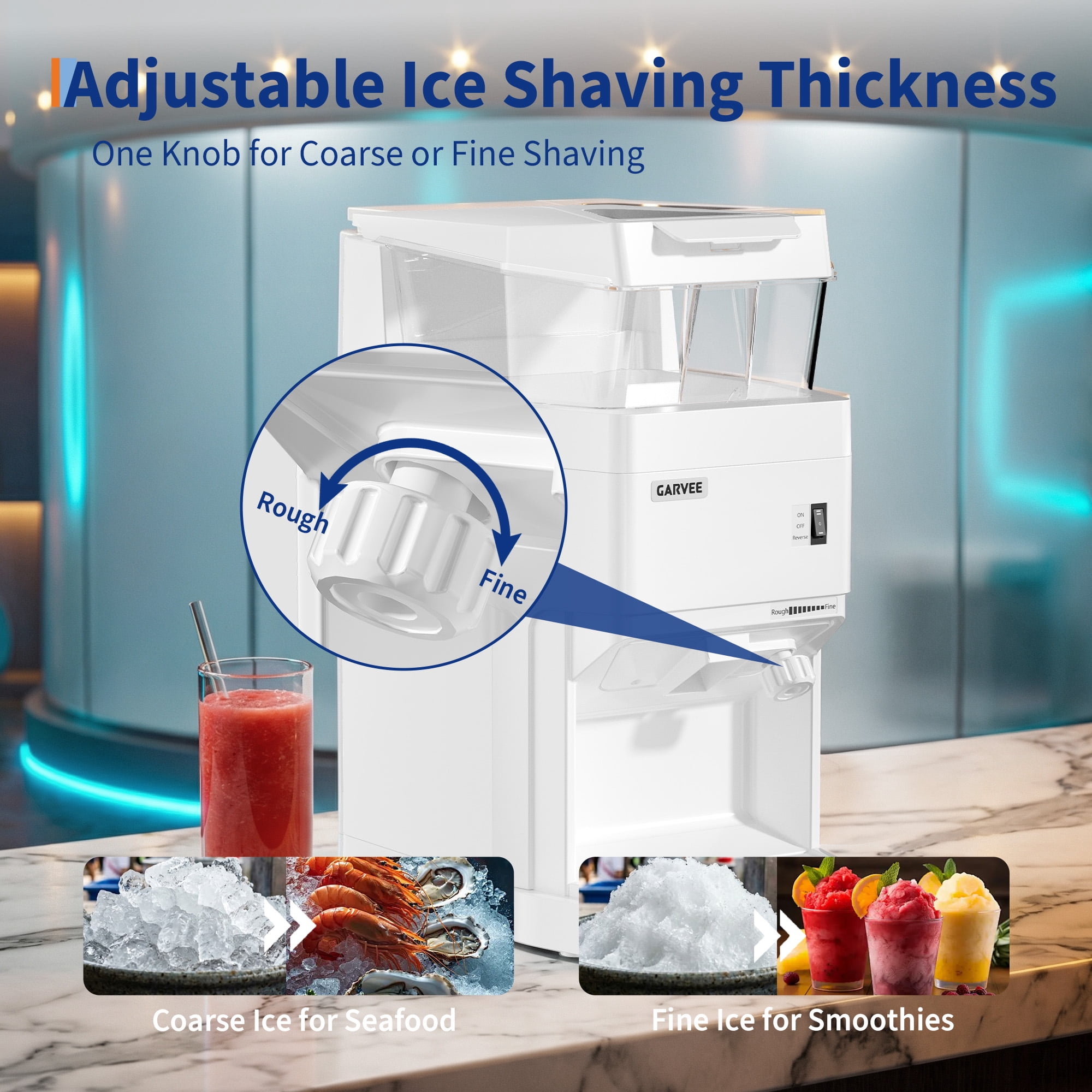 Commercial Ice Shaver 900LBS/H 480W Electric Ice Crusher - Snow Cone Maker, 320RPM Tabletop Ice Shaving Machine with 1.85Gal Hopper & Stainless Steel Blade , Large Capacity - White