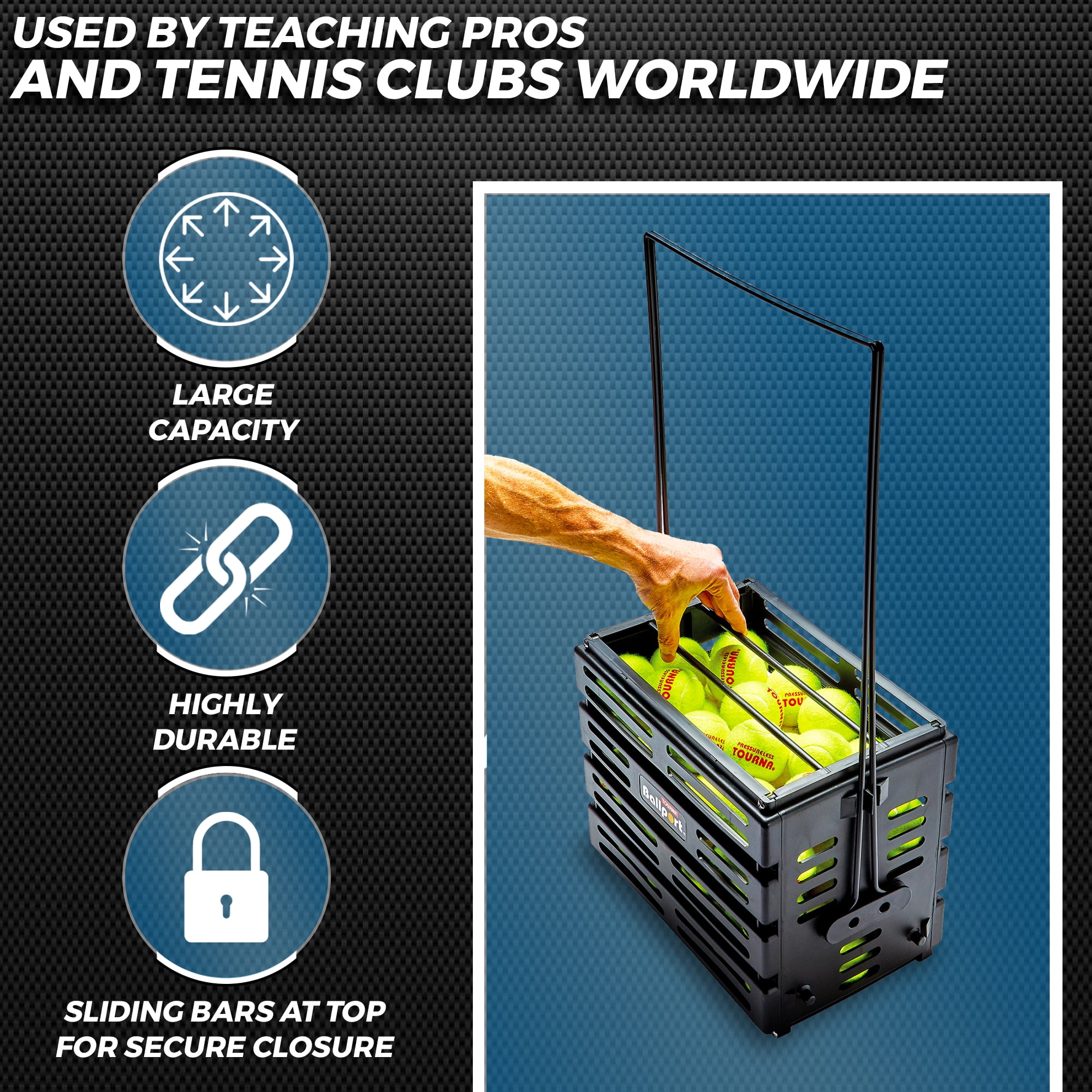 Tourna Ballport Tennis Ball Hopper Holds 80 Balls Durable and Lightweight - Red
