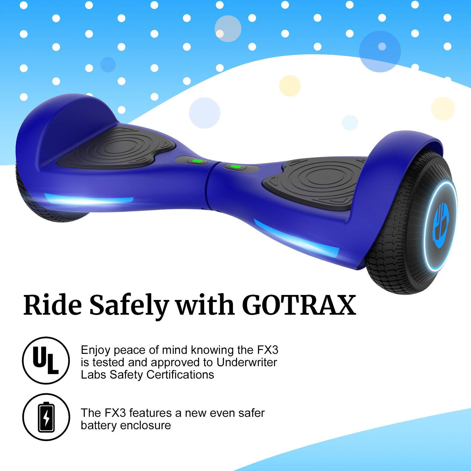GOTRAX FX3 Hoverboard for Kids Adults,200W Motor 6.5" LED Wheels 6.2mph Speed Hover Board, Blue - image 7 of 12