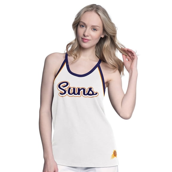 Women's G-III 4Her by Carl Banks White Phoenix Suns Curveball Racerback Scoop Neck Slub Tank Top