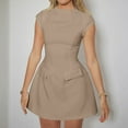 thumbnail image 4 of Lmnyox Cap Sleeve Mini Dress for Women Mock Neck Short Dress Summer Casual Bodycon Work Dress, 4 of 7
